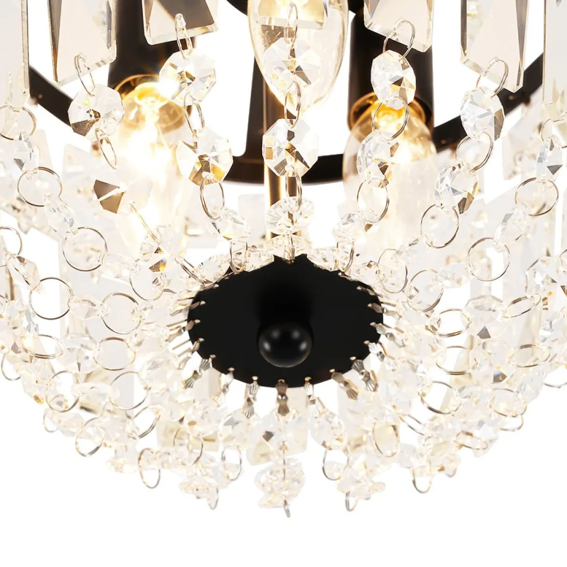 Vintage Black Draped Crystal Round Semi Flush Mount