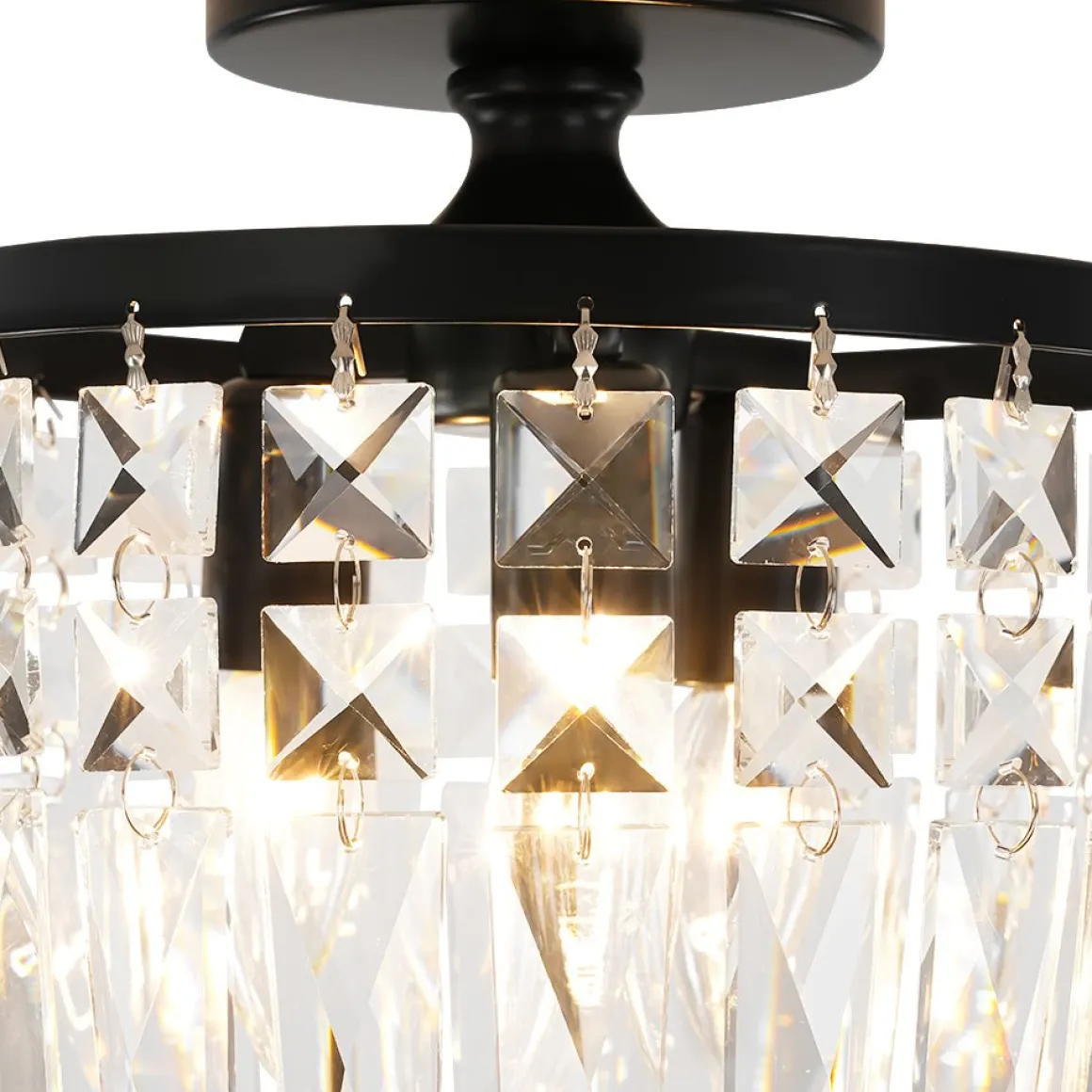 Vintage Black Draped Crystal Round Semi Flush Mount