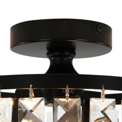 Vintage Black Draped Crystal Round Semi Flush Mount