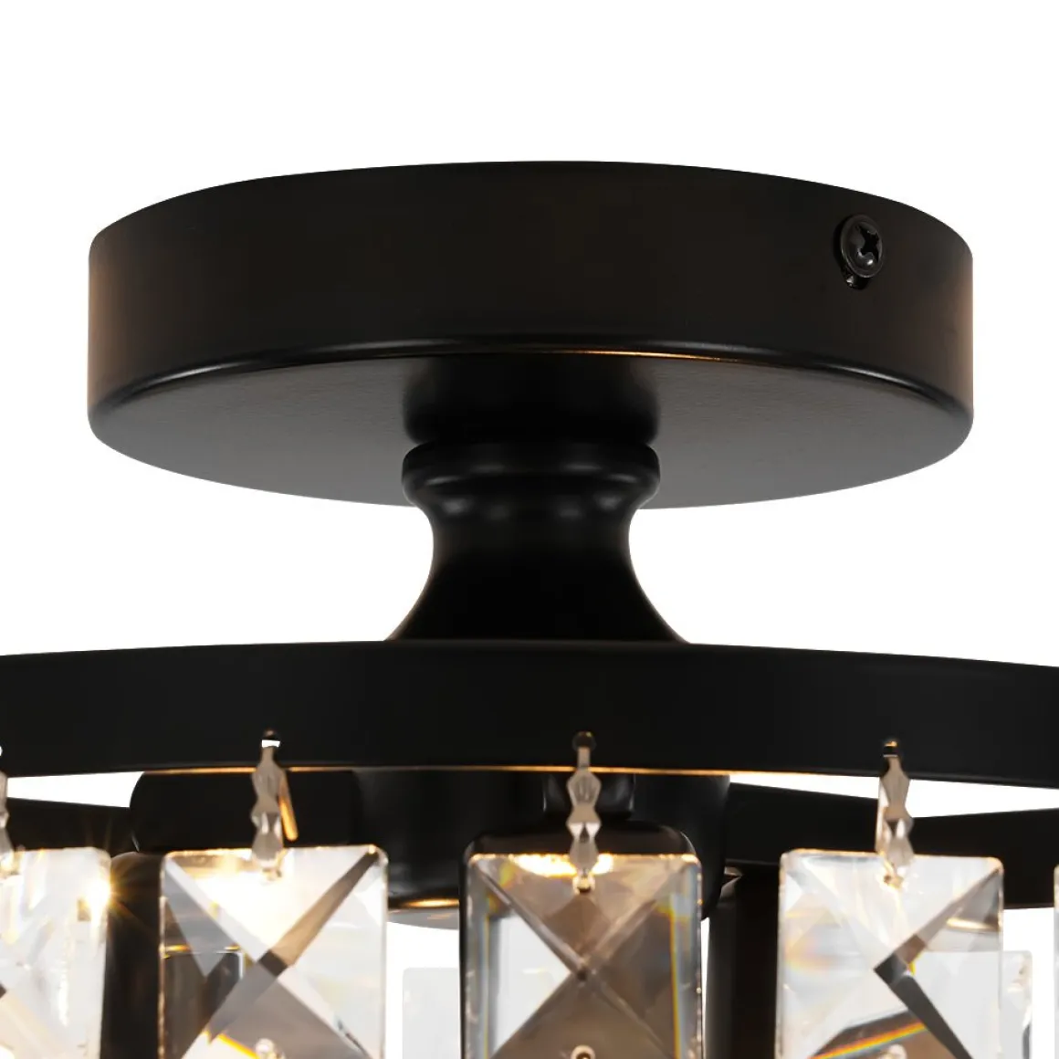 Vintage Black Draped Crystal Round Semi Flush Mount