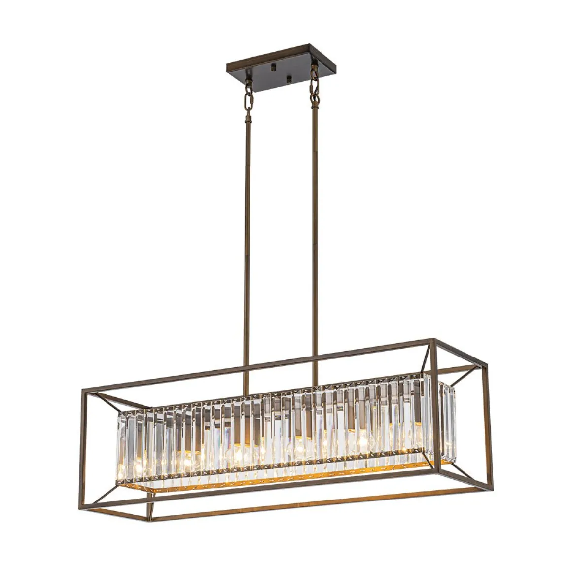 Vintage Italy Glam Crystal Rectangular Linear Chandelier