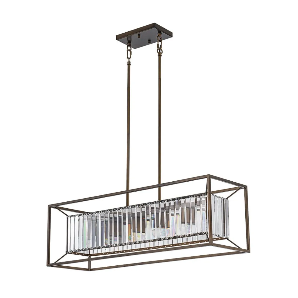 Vintage Italy Glam Crystal Rectangular Linear Chandelier