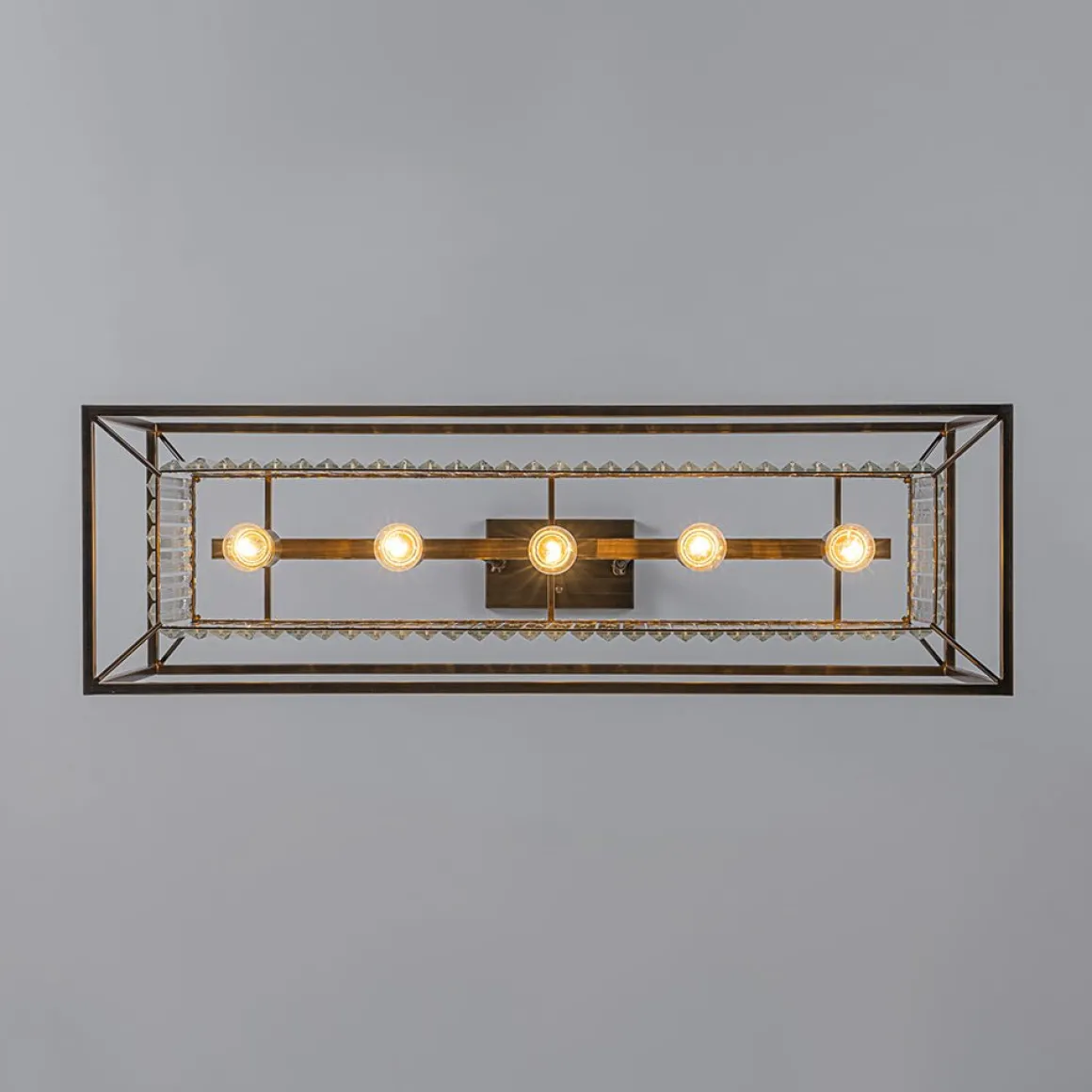 Vintage Italy Glam Crystal Rectangular Linear Chandelier