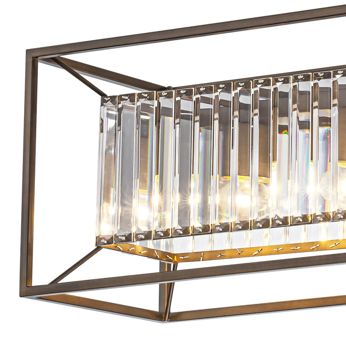 Vintage Italy Glam Crystal Rectangular Linear Chandelier