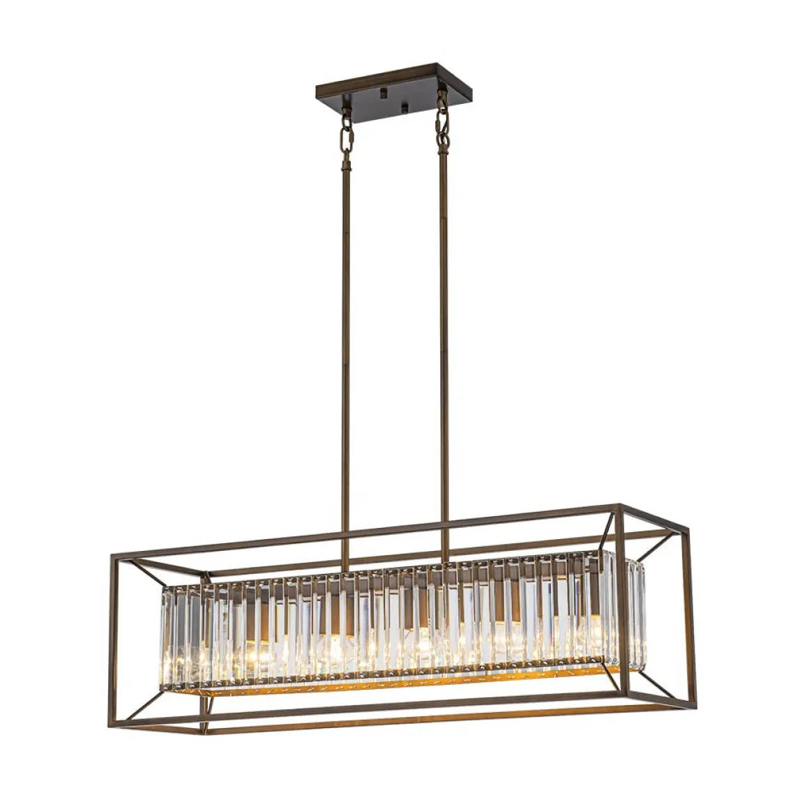 Vintage Italy Glam Crystal Rectangular Linear Chandelier