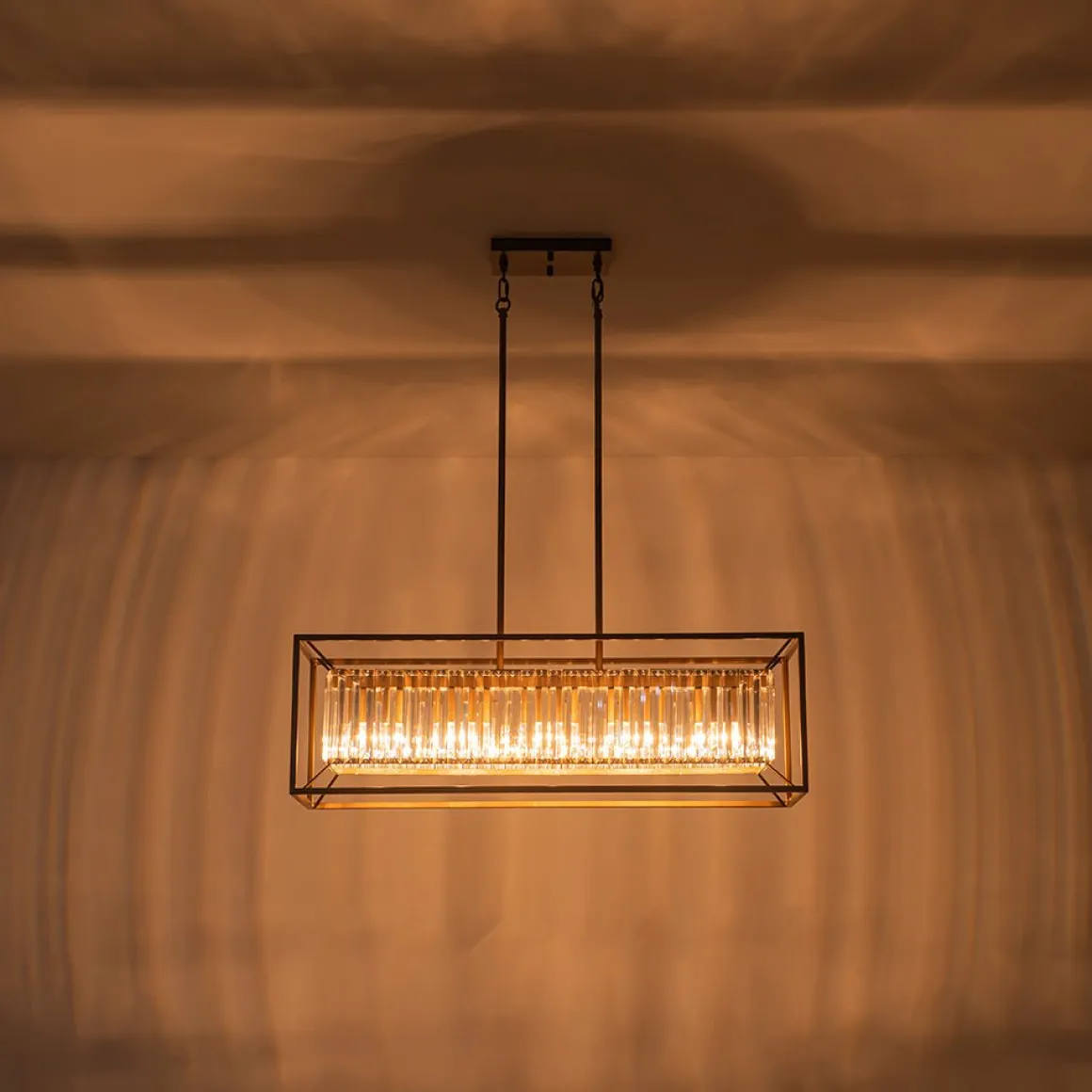 Vintage Italy Glam Crystal Rectangular Linear Chandelier