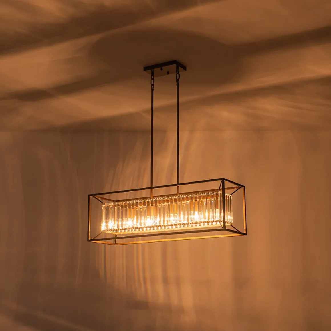 Vintage Italy Glam Crystal Rectangular Linear Chandelier