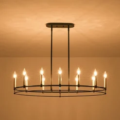 Vintage 12-Light Black Brass Candle Wide Island Chandelier