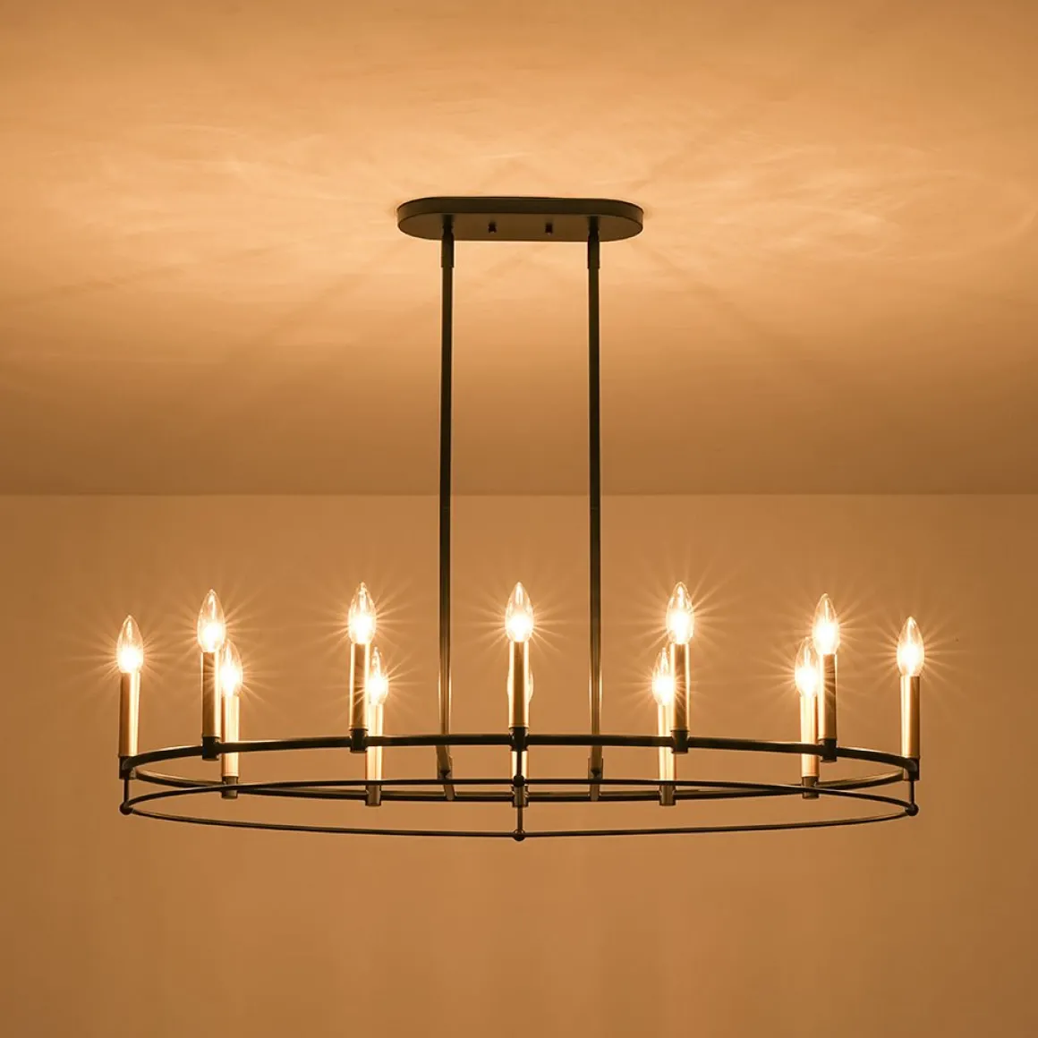 Vintage 12-Light Black Brass Candle Wide Island Chandelier