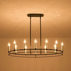 Vintage 12-Light Black Brass Candle Wide Island Chandelier
