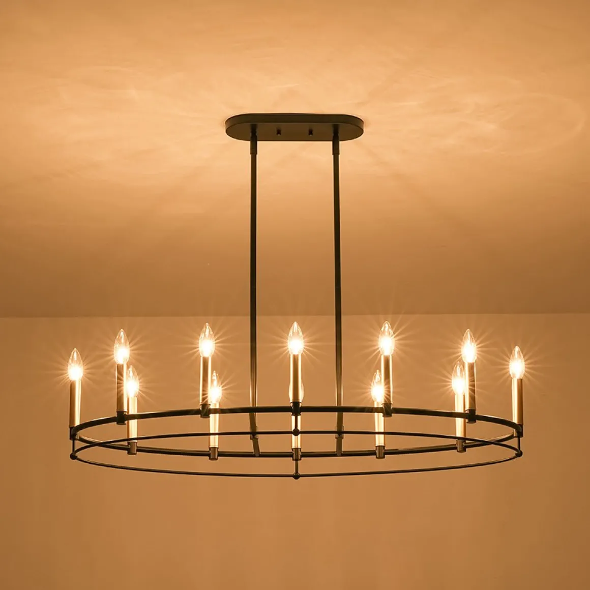 Vintage 12-Light Black Brass Candle Wide Island Chandelier