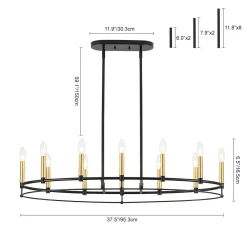 Vintage 12-Light Black Brass Candle Wide Island Chandelier