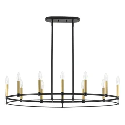 Vintage 12-Light Black Brass Candle Wide Island Chandelier