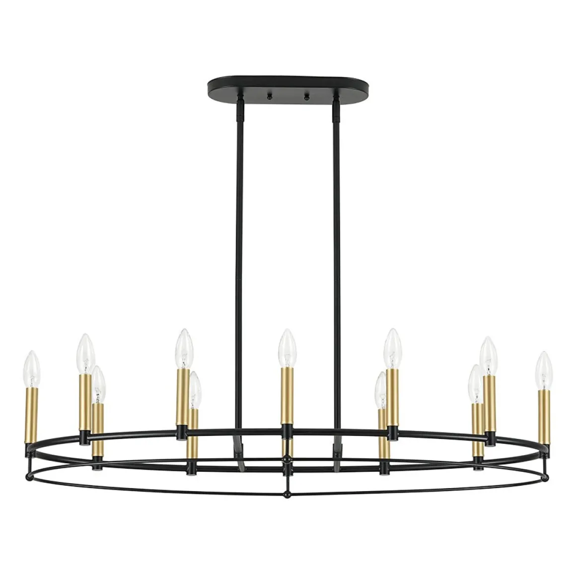 Vintage 12-Light Black Brass Candle Wide Island Chandelier