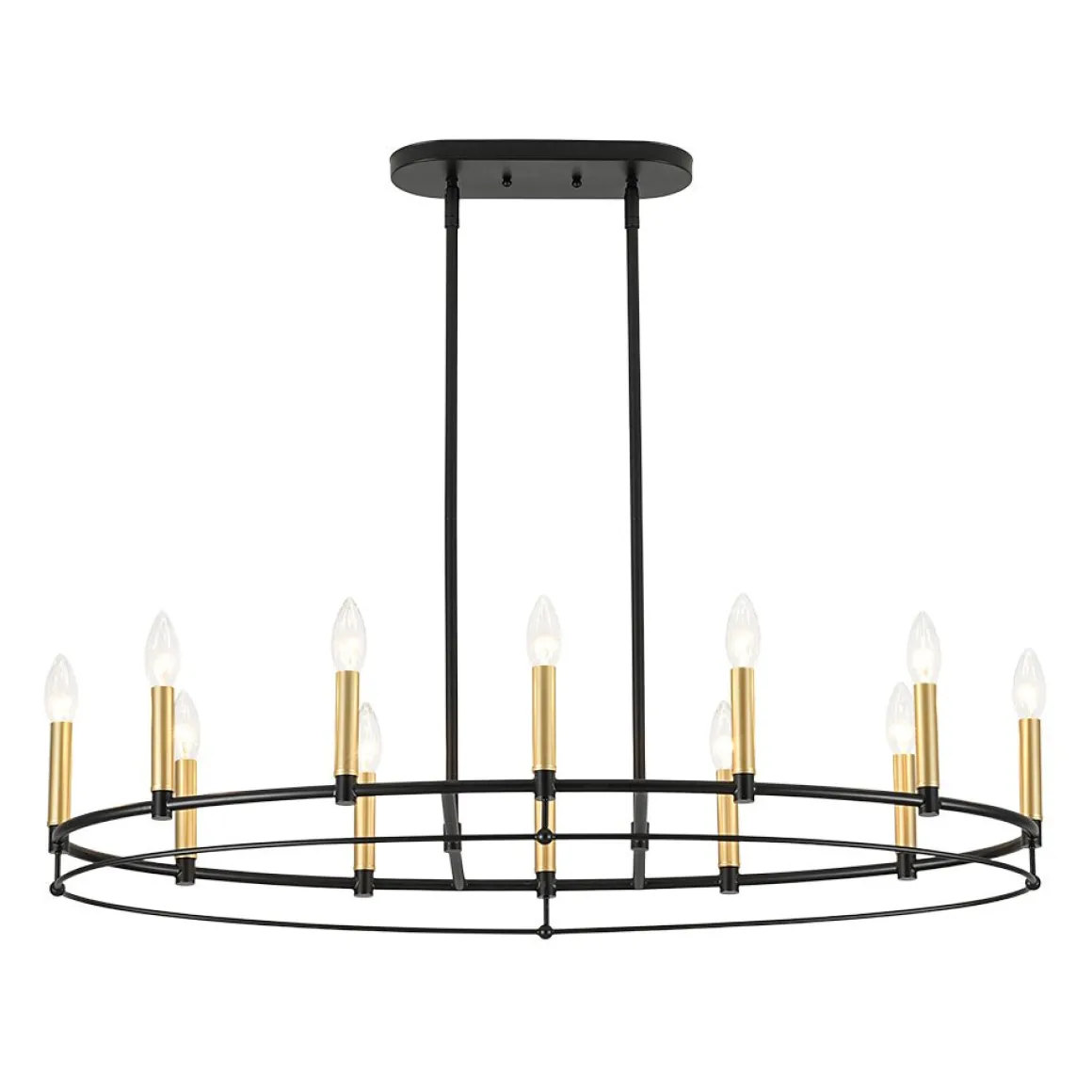 Vintage 12-Light Black Brass Candle Wide Island Chandelier