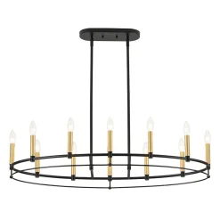 Vintage 12-Light Black Brass Candle Wide Island Chandelier