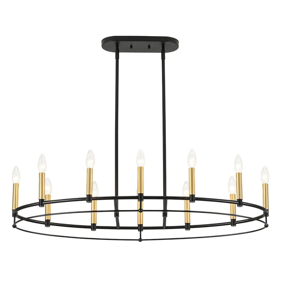Vintage 12-Light Black Brass Candle Wide Island Chandelier
