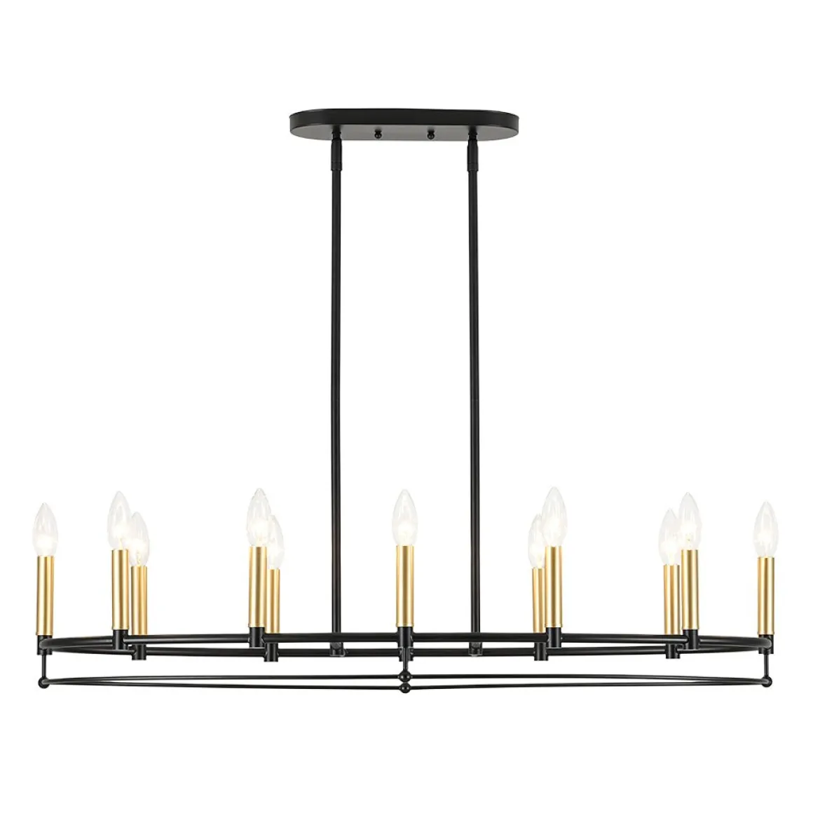 Vintage 12-Light Black Brass Candle Wide Island Chandelier