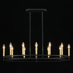 Vintage 12-Light Black Brass Candle Wide Island Chandelier
