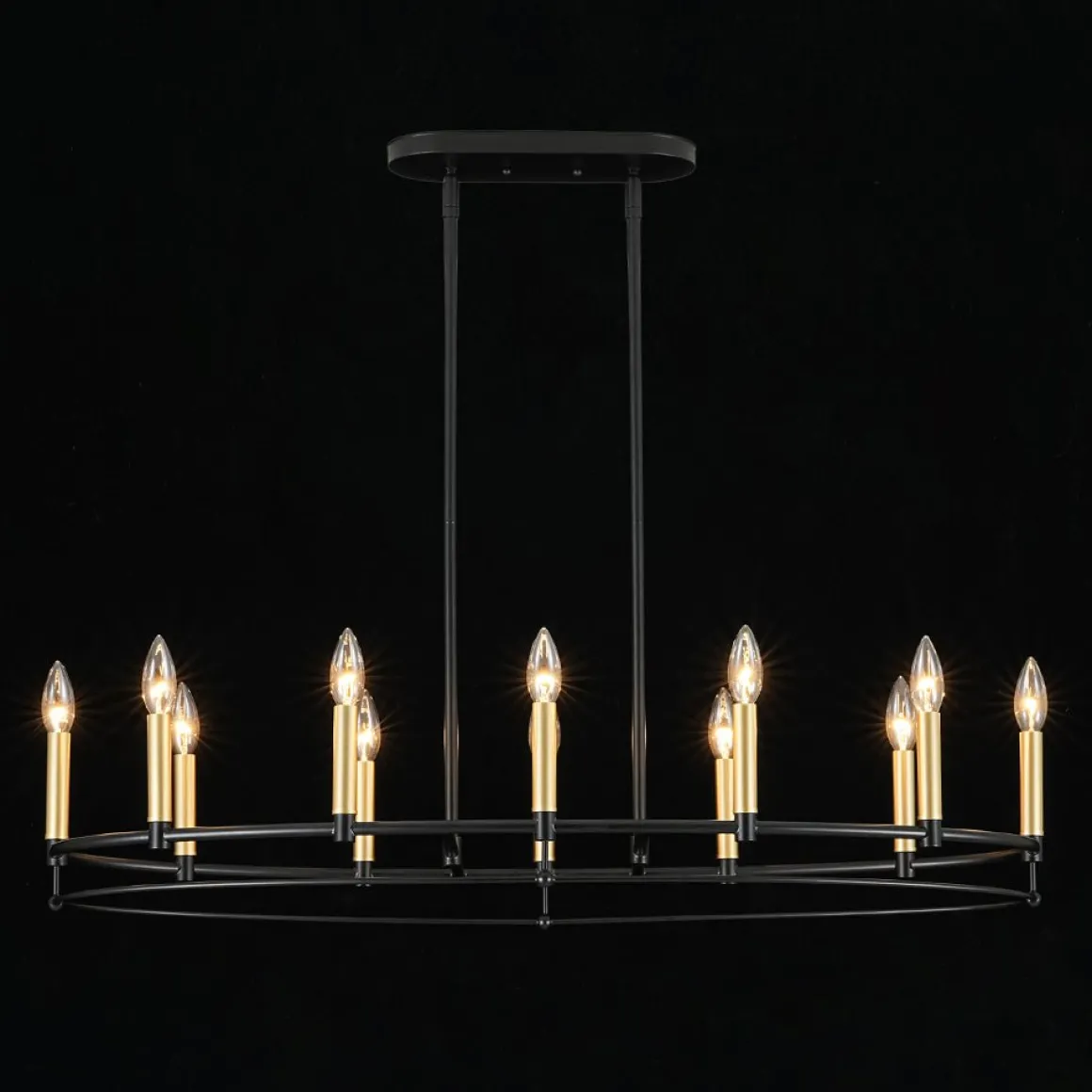 Vintage 12-Light Black Brass Candle Wide Island Chandelier