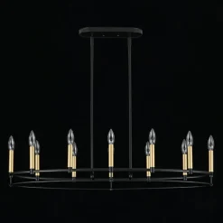 Vintage 12-Light Black Brass Candle Wide Island Chandelier