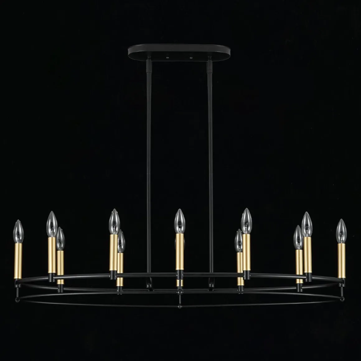 Vintage 12-Light Black Brass Candle Wide Island Chandelier