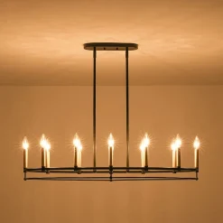 Vintage 12-Light Black Brass Candle Wide Island Chandelier