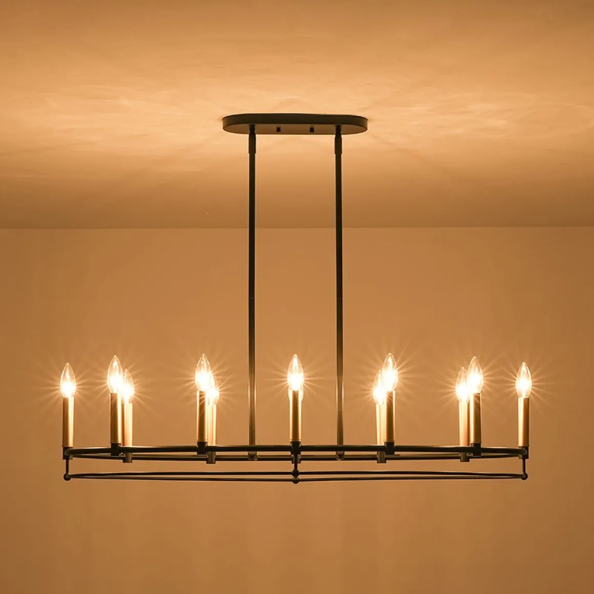 Vintage 12-Light Black Brass Candle Wide Island Chandelier