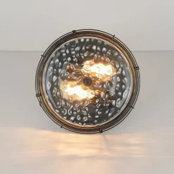 Vintage 2-Light Hammered Glass Round Drum Flush Mount