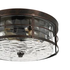 Vintage 2-Light Hammered Glass Round Drum Flush Mount