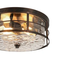 Vintage 2-Light Hammered Glass Round Drum Flush Mount