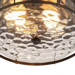 Vintage 2-Light Hammered Glass Round Drum Flush Mount