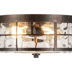 Vintage 2-Light Hammered Glass Round Drum Flush Mount