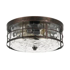 Vintage 2-Light Hammered Glass Round Drum Flush Mount
