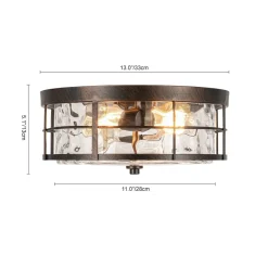 Vintage 2-Light Hammered Glass Round Drum Flush Mount