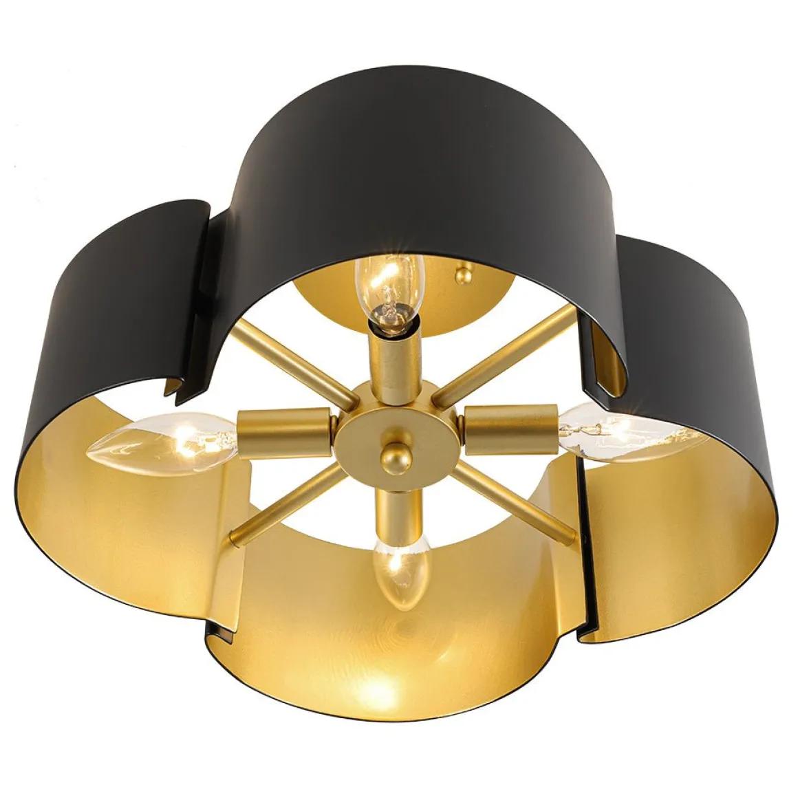 Vintage 4-Light Iron Quatrefoil Shade Semi Flush Mount