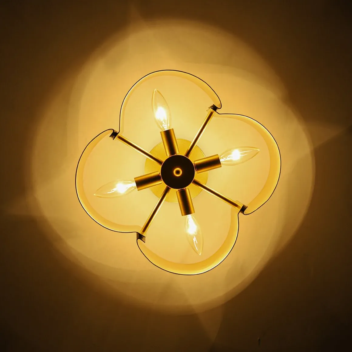 Vintage 4-Light Iron Quatrefoil Shade Semi Flush Mount