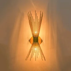 Vintage 2-Light Sunburst Antique Gold Vanity Wall Sconce