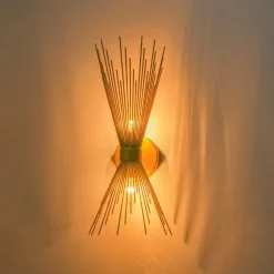 Vintage 2-Light Sunburst Antique Gold Vanity Wall Sconce