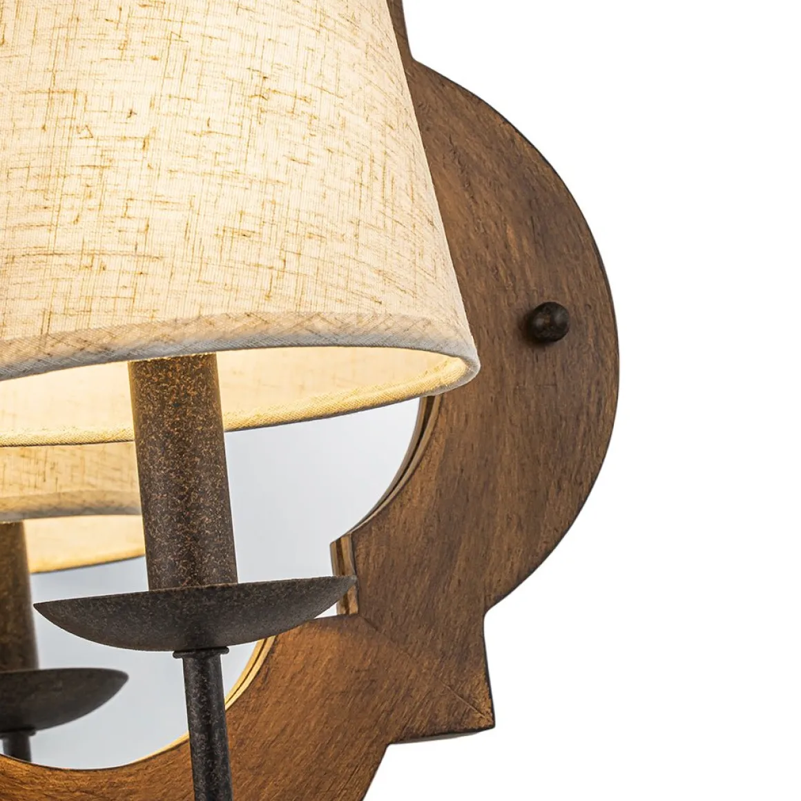Vintage 1-Light Wood Mirror Linen Tapered Shade Wall Sconce