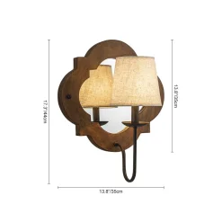Vintage 1-Light Wood Mirror Linen Tapered Shade Wall Sconce