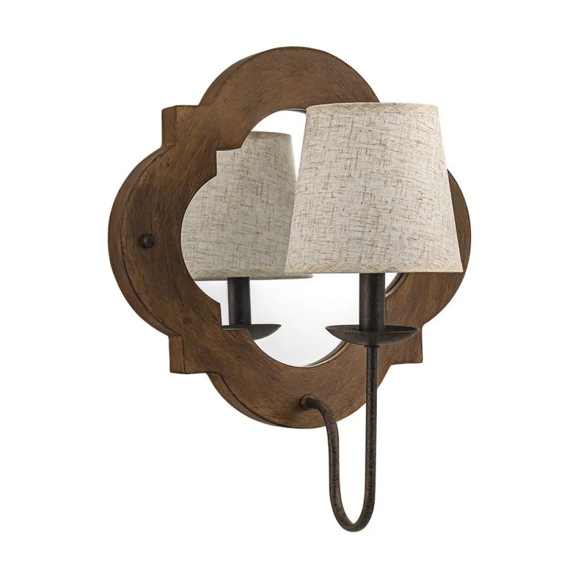 Vintage 1-Light Wood Mirror Linen Tapered Shade Wall Sconce