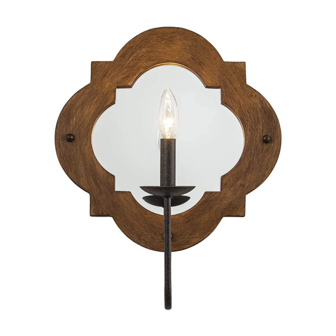 Vintage 1-Light Wood Mirror Linen Tapered Shade Wall Sconce
