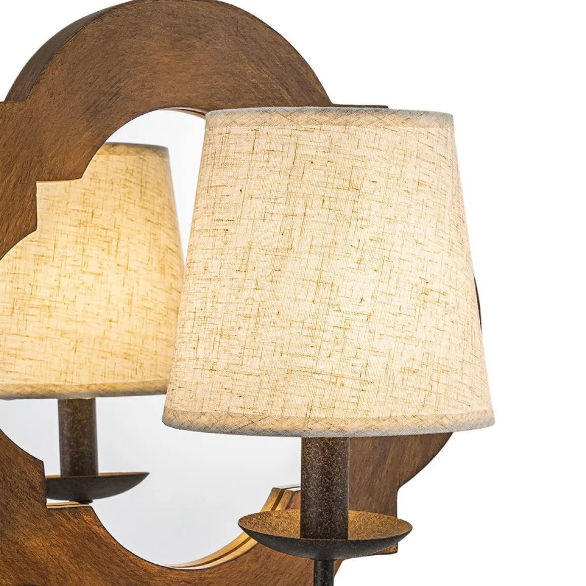 Vintage 1-Light Wood Mirror Linen Tapered Shade Wall Sconce