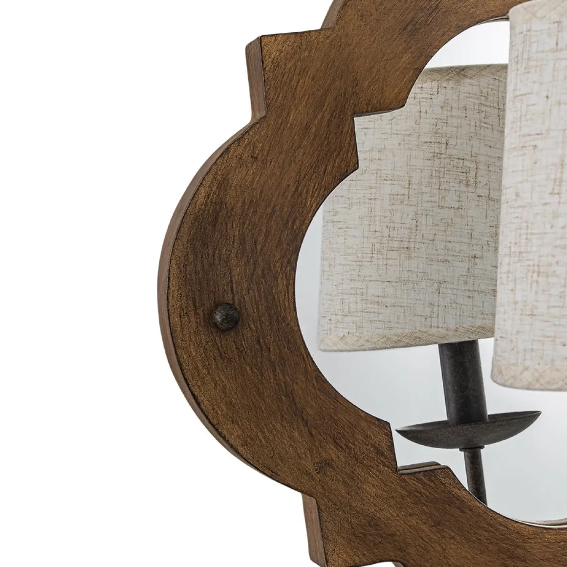 Vintage 1-Light Wood Mirror Linen Tapered Shade Wall Sconce