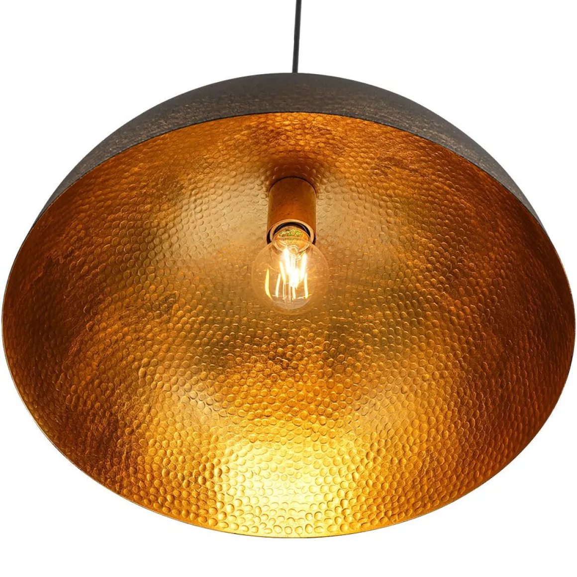 Vintage Luxe Black Gold Hammered Dome Pendant Light