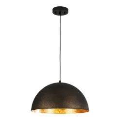 Vintage Luxe Black Gold Hammered Dome Pendant Light