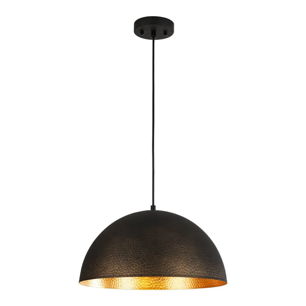 Vintage Luxe Black Gold Hammered Dome Pendant Light
