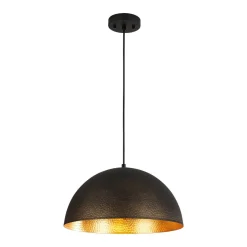 Vintage Luxe Black Gold Hammered Dome Pendant Light
