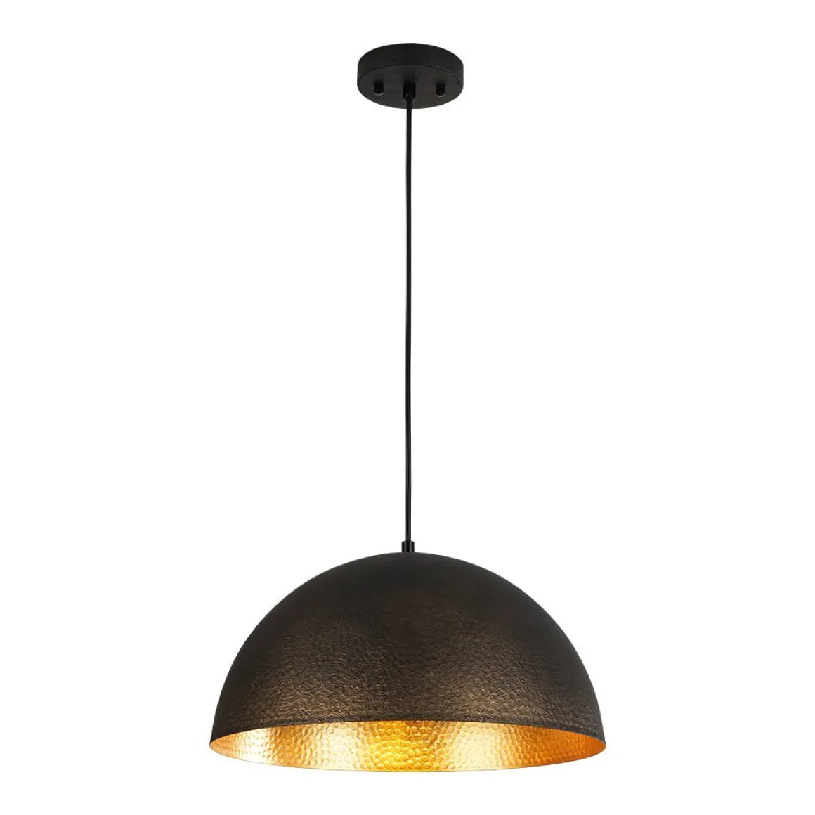 Vintage Luxe Black Gold Hammered Dome Pendant Light